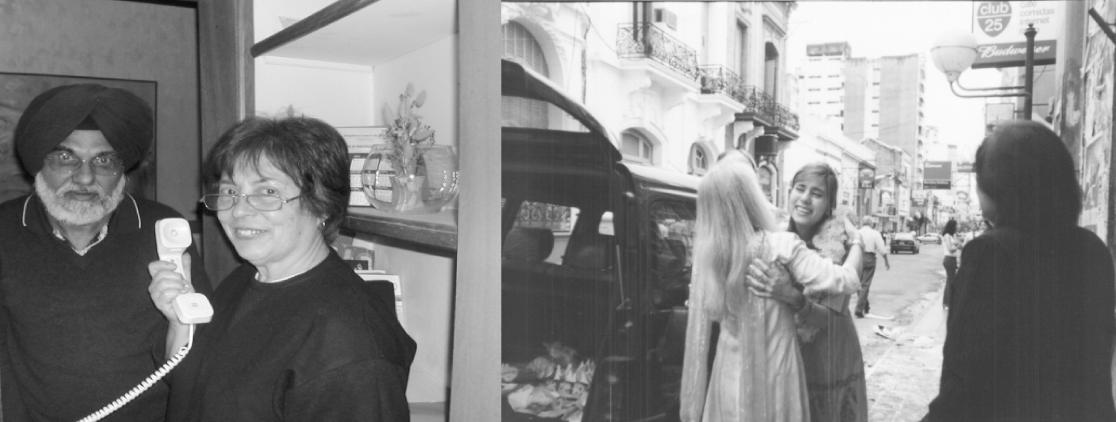 (L) A local lady helping to telephone Singhs in Cordoba, (R) A Sikh girl in Punjabi dress for her Law degree